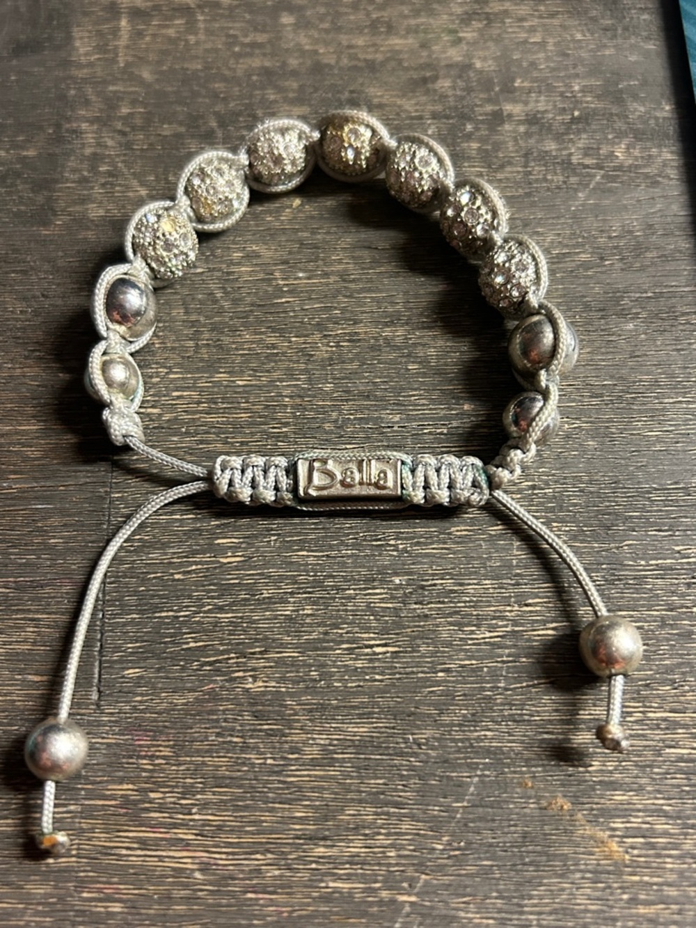 Balla Silver Tone And‎ Crystal Fireball Grey Leather Slider Bracelet